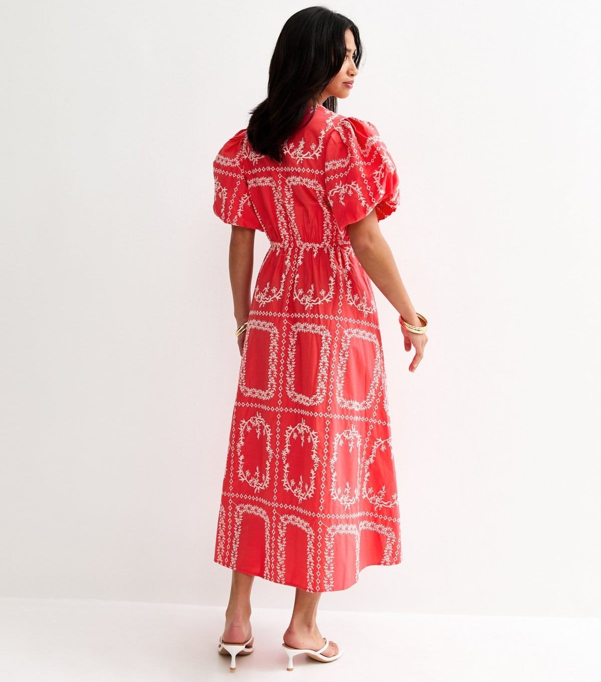 New Look Women's Petite Orange Embroidered V-Neck Midi Dress New Look - 4