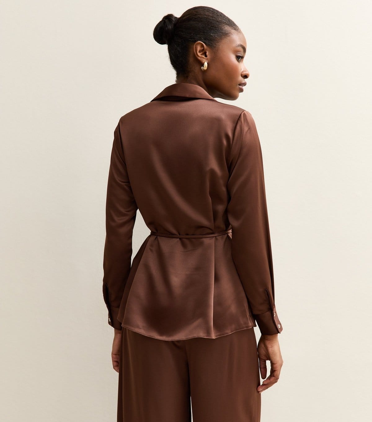 New Look Women's Mid Brown Satin Belted Shirt New Look - 4