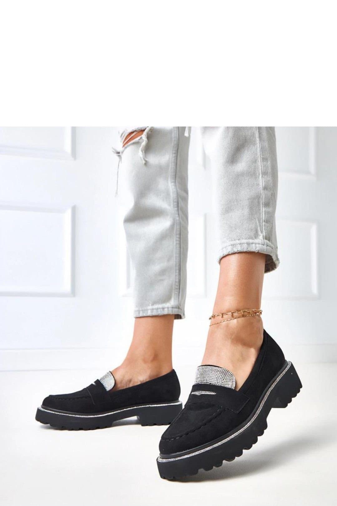 Love Lace Love Lace Women's Moccasin Slip On Suede Style Shoes with Zircon Charm Heel in Black