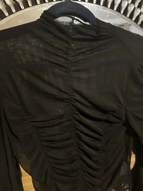 ASOS Black Mesh Ruched Long Sleeve Top