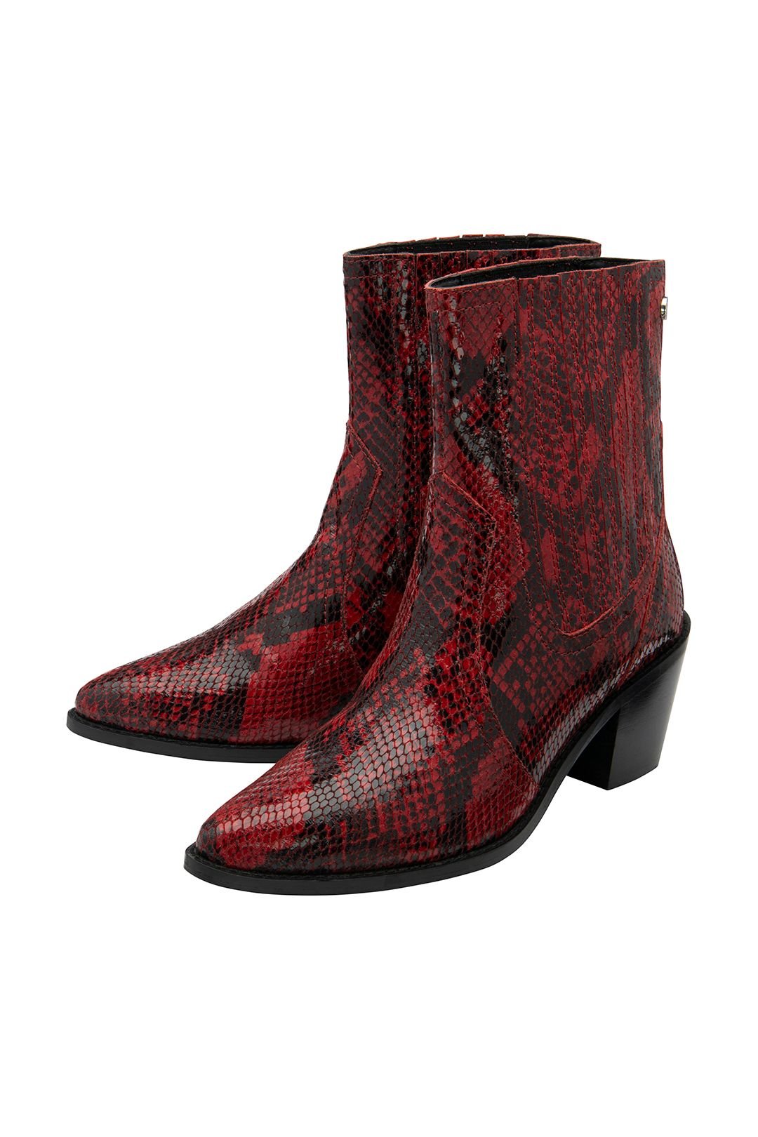 Ravel Ravel Women's 'Langton' Snake-Print Leather Ankle Boots in Red - 2