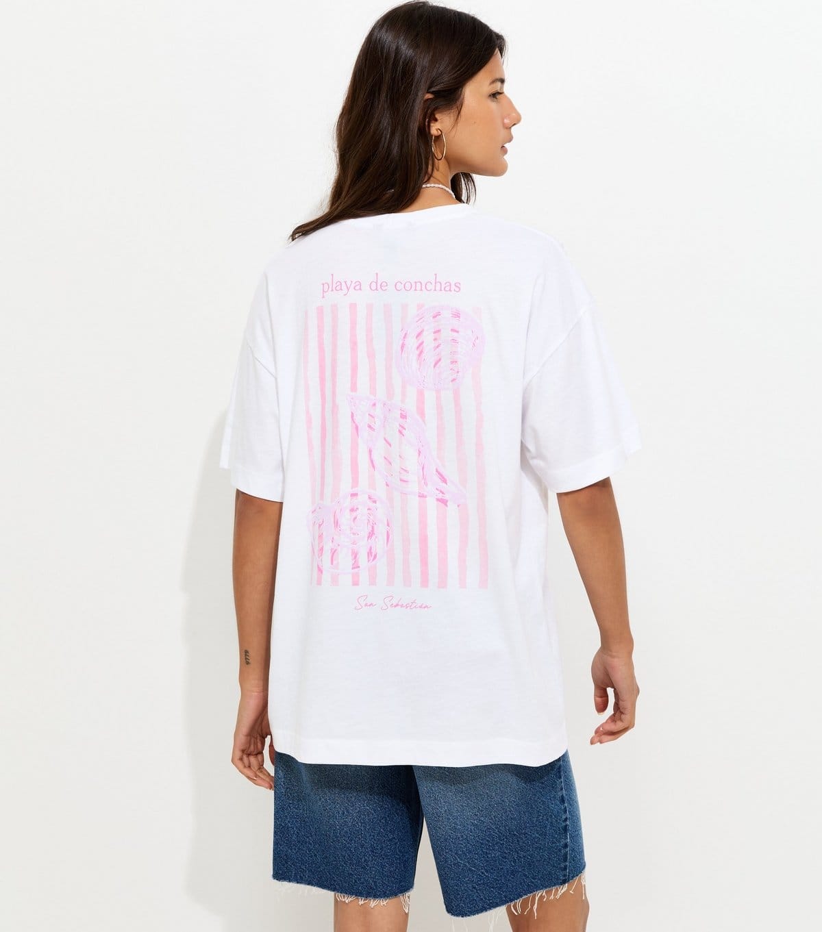 New Look White Cotton Shell Print Oversized T-Shirt