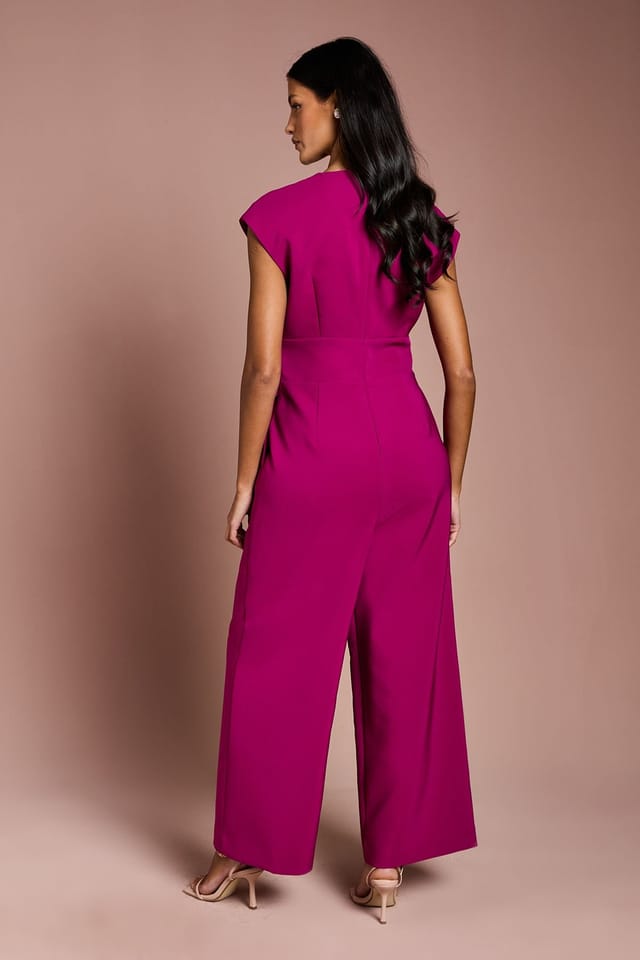 Coast Coast Women's Petite Belted Crepe Jumpsuit in Berry - 3