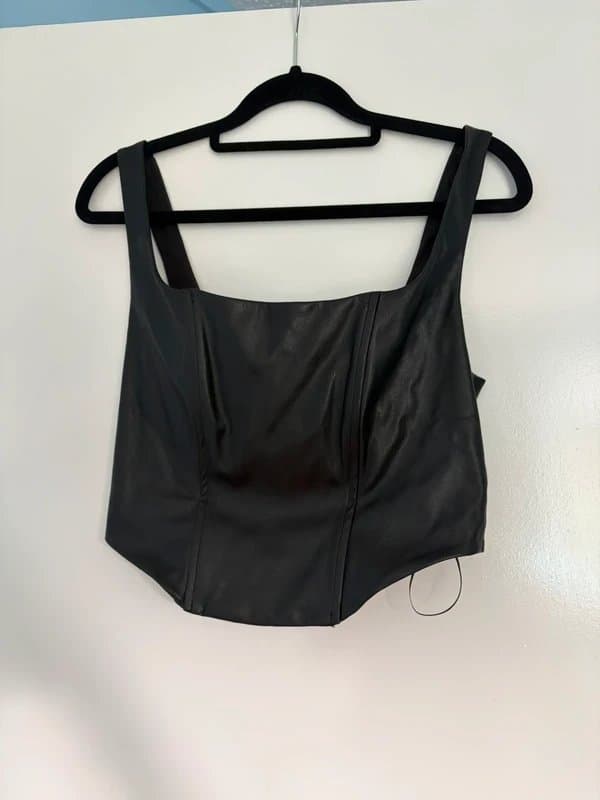 New Look Black Leather Zip Up Corset