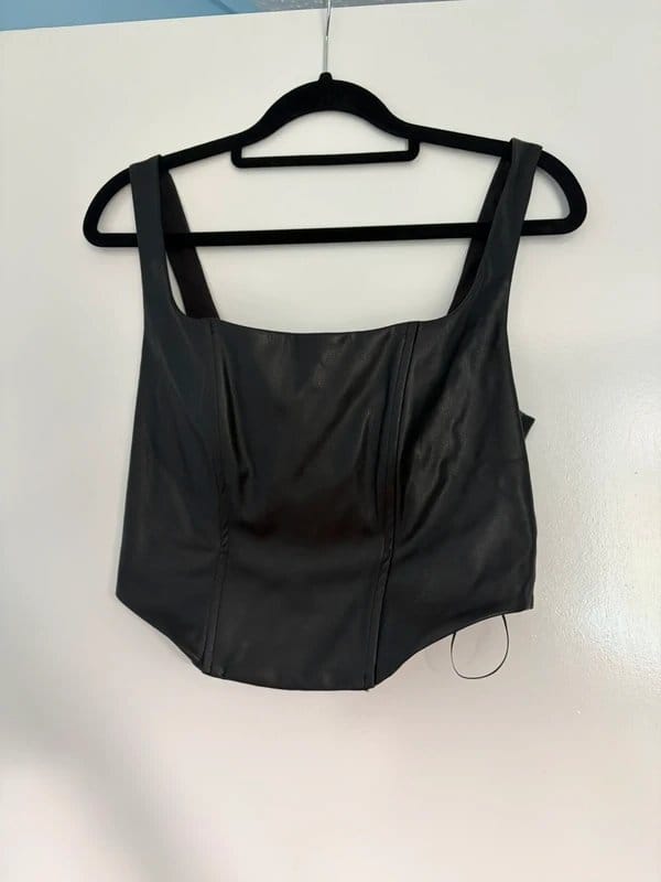 New Look Black Leather Zip Up Corset Top