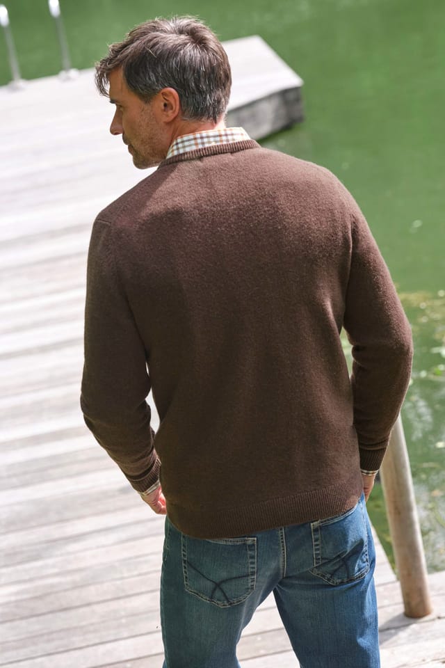 WoolOvers WoolOvers Men's Lambswool Classic Crew Jumper in Brown - 2