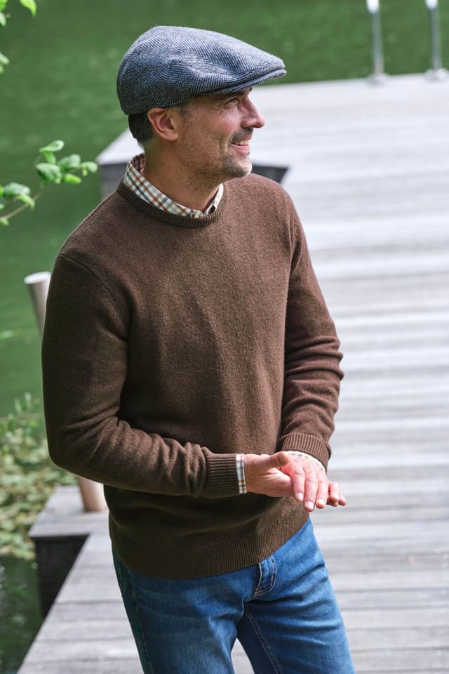 WoolOvers WoolOvers Men's Lambswool Classic Crew Jumper in Brown - 3