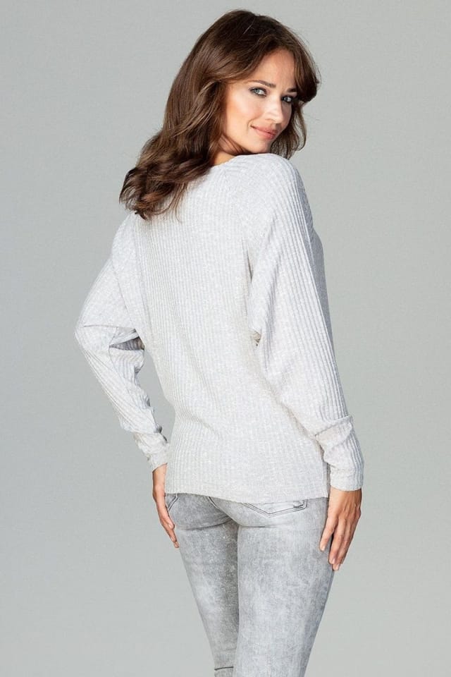 Love Lace Love Lace Women's Lightweight Knitted Long Sleeve Bow Blouse in Grey - 3