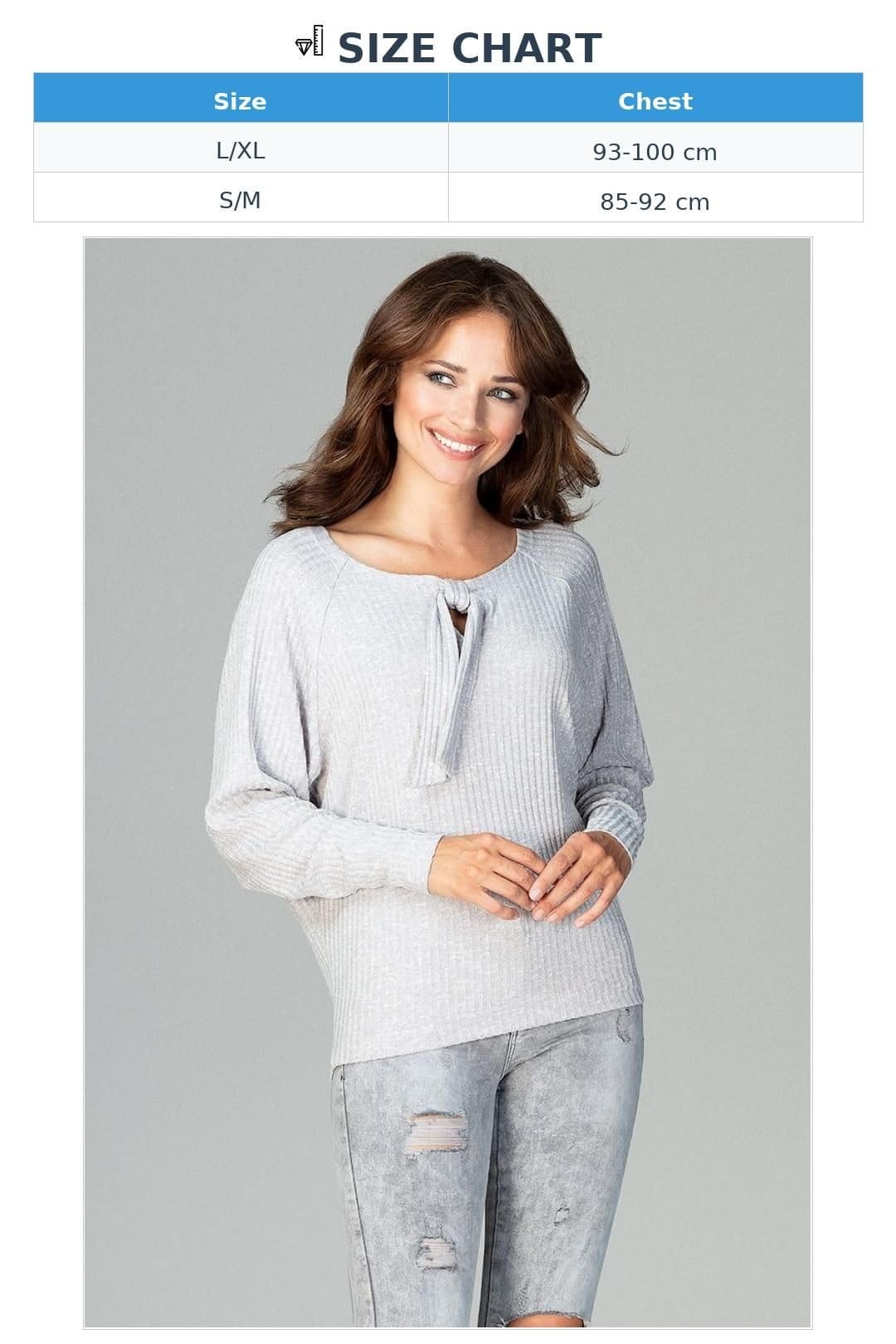 Love Lace Love Lace Women's Lightweight Knitted Long Sleeve Bow Blouse in Grey - 4