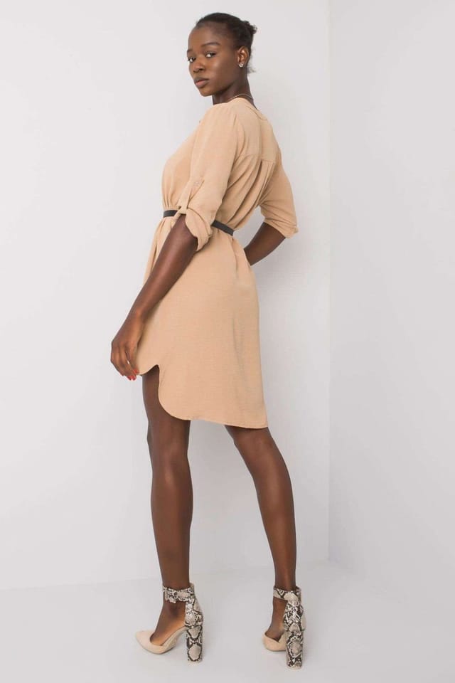 Love Lace Love Lace Women's Summer Straight Cut Day Dress with Belt in Beige - 3