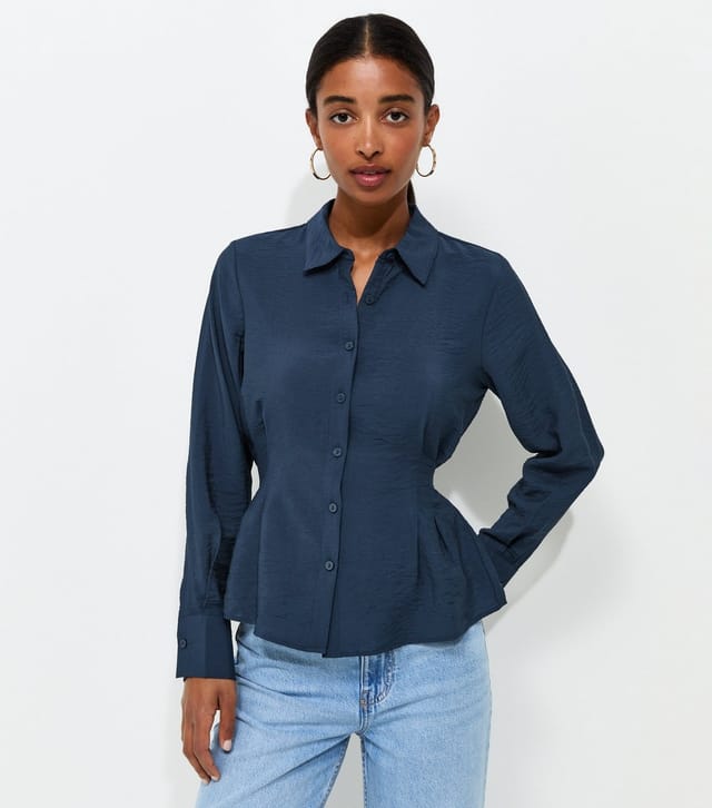 New Look Women's Navy Crinkle Texture Gathered Waist Shirt New Look - 2