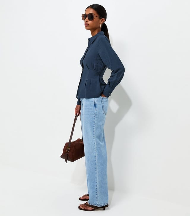 New Look Women's Navy Crinkle Texture Gathered Waist Shirt New Look - 3