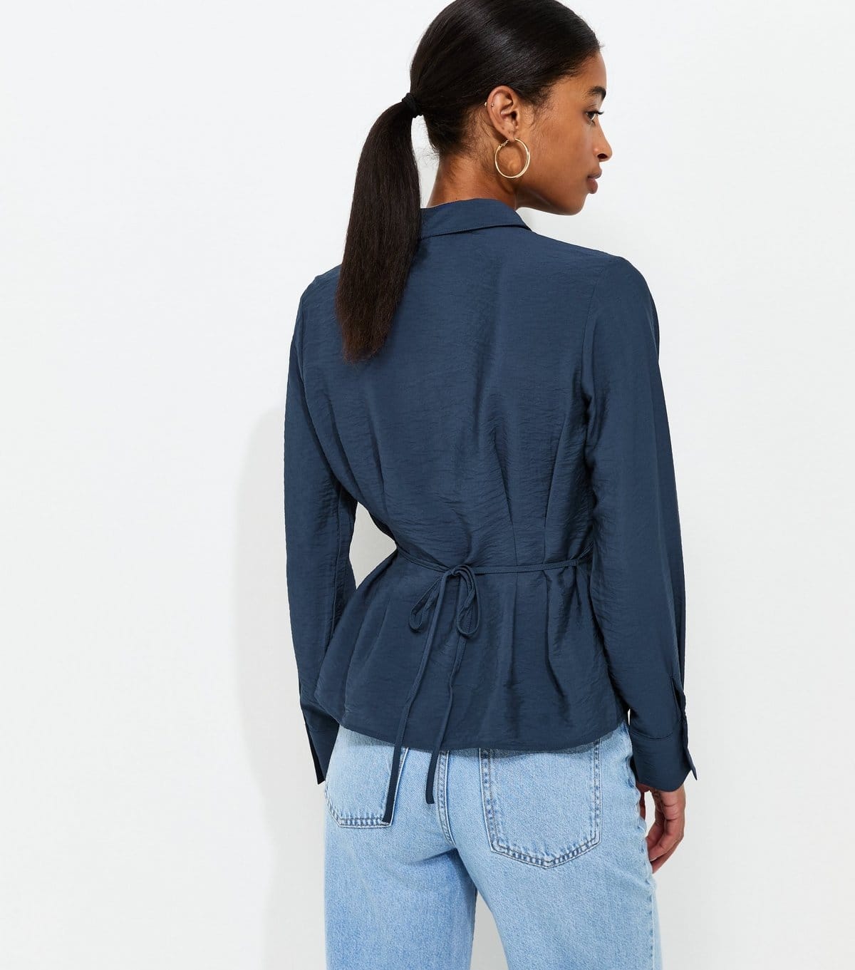 New Look Women's Navy Crinkle Texture Gathered Waist Shirt New Look - 4