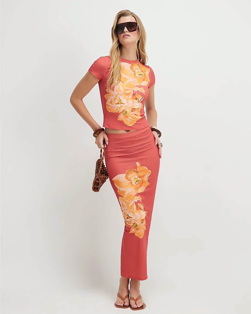 River Island River Island Womens Orange Floral Maxi Skirt