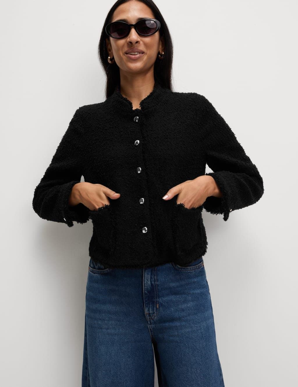 Marks & Spencer M&S Textured Jacket with Wool Black