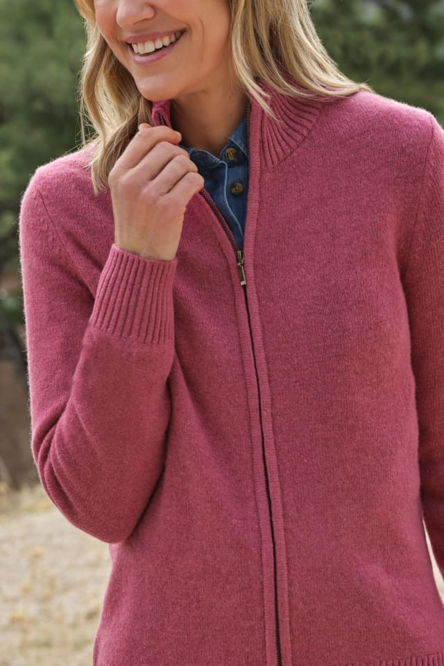 WoolOvers WoolOvers Women's 100% Wool Fitted Zip Thru Cardigan in Light Red - 2