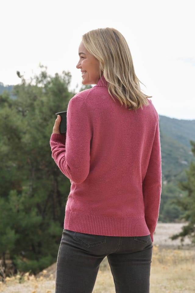 WoolOvers WoolOvers Women's 100% Wool Fitted Zip Thru Cardigan in Light Red - 3