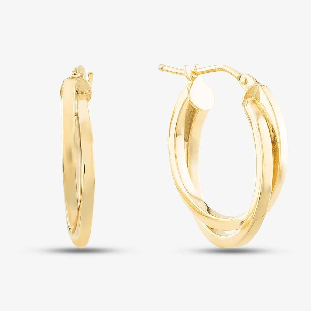 T.H.Baker T.H.Baker Women's 9ct Yellow Gold Crossover Double Hoop Earrings ER386
