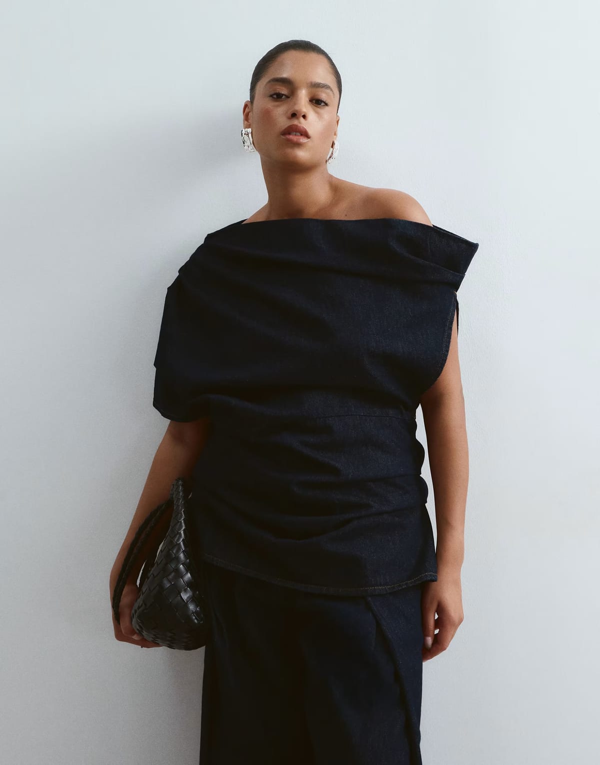 ASOS ARRANGE Curve denim off shoulder pleat waist top co-ord in indigo - 1