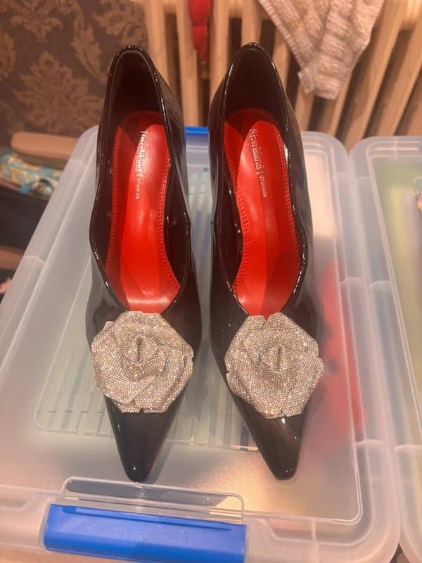 River Island Black Shoes with diamanté rose pattern