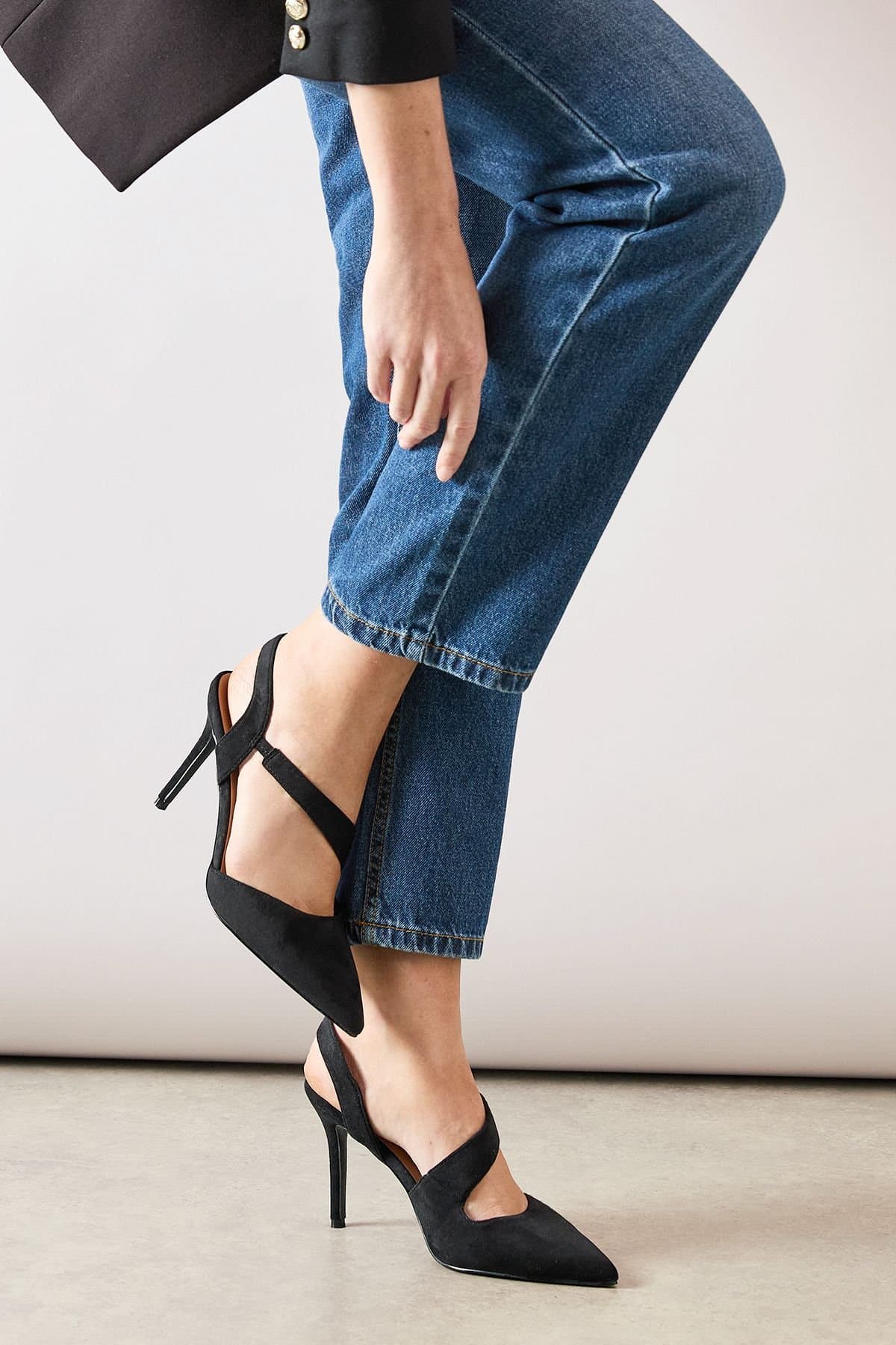 Wallis Wallis Black Faux Leather Asymmetric Stiletto Court Shoes