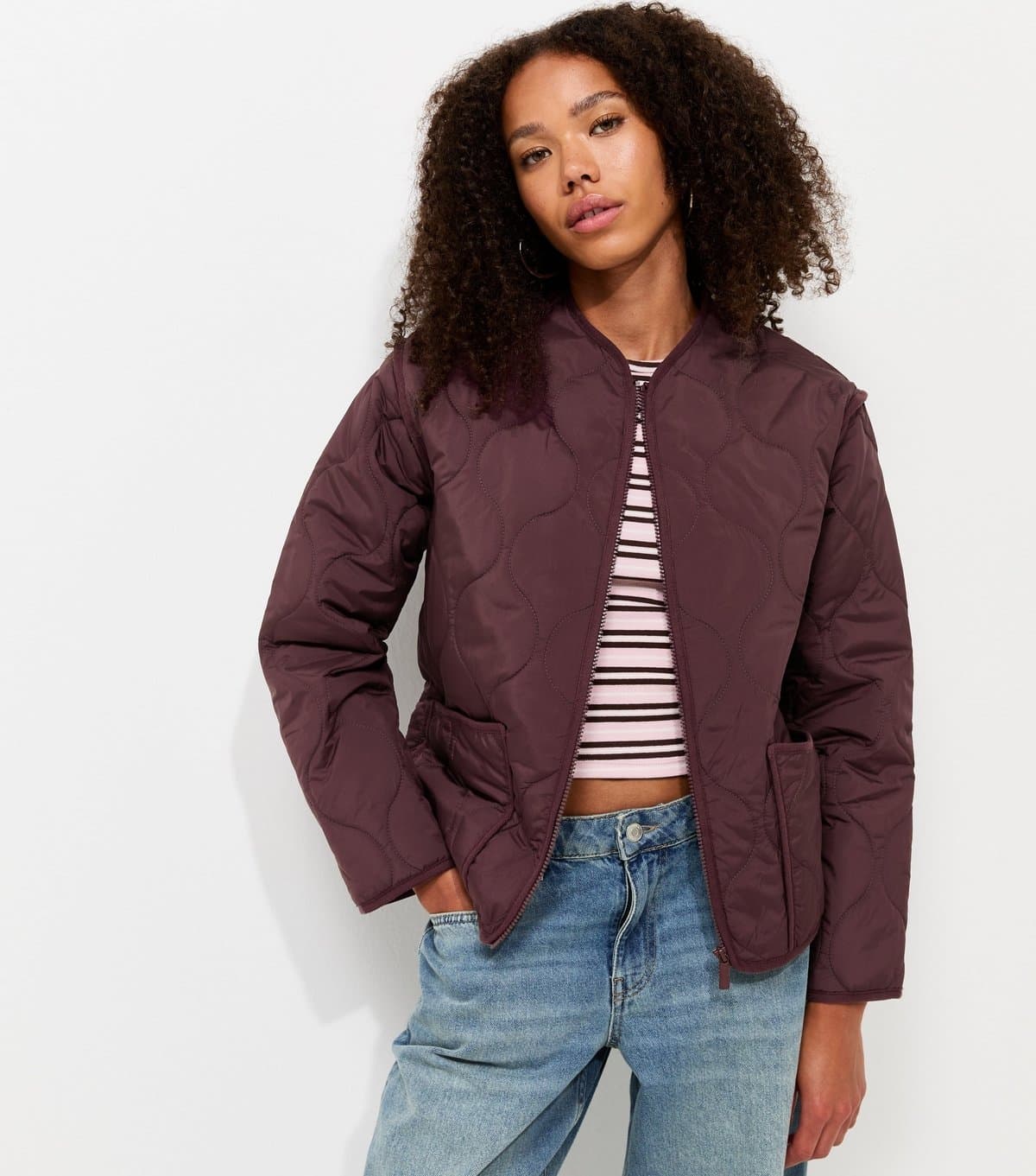 New Look Women's Dark Burgundy Quilted Padded Jacket New Look