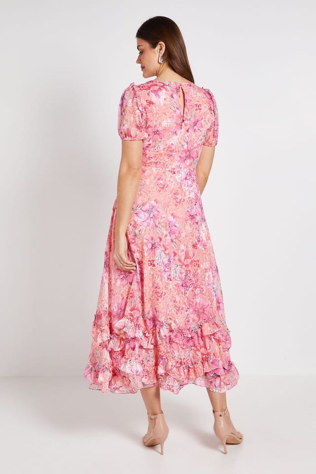 Wallis Wallis Women's Floral Satin Ruffle Hem Midaxi Dress in Pink - 3