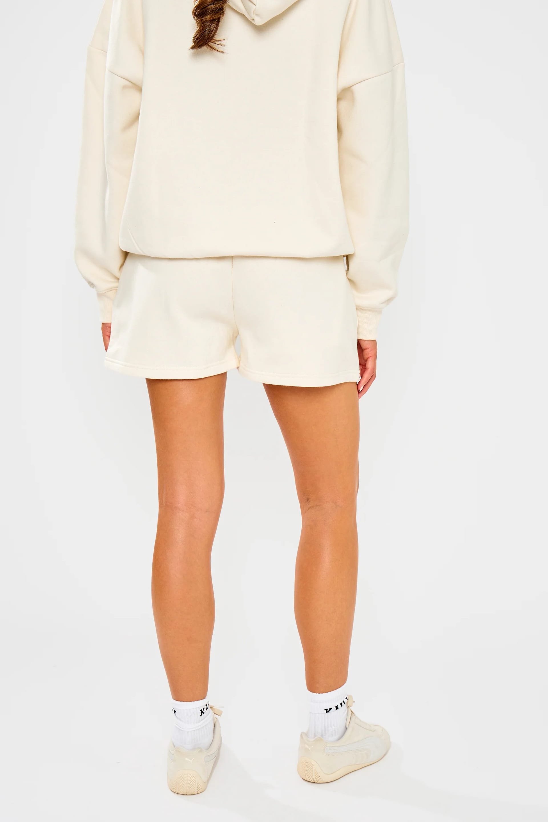 Kaiia Kaiia Embossed Bubble Logo Mini Sweat Shorts Almond Milk - 4
