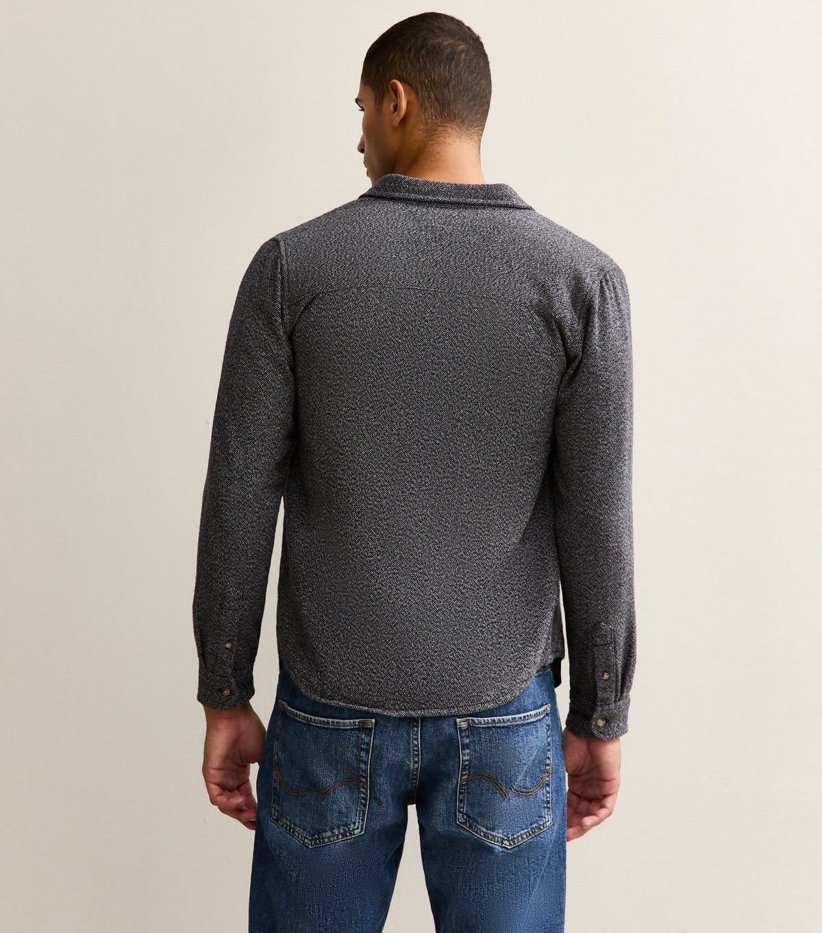 Unknown Men's Navy Regular Fit Long Sleeve Herringbone Shirt  New Look - 4