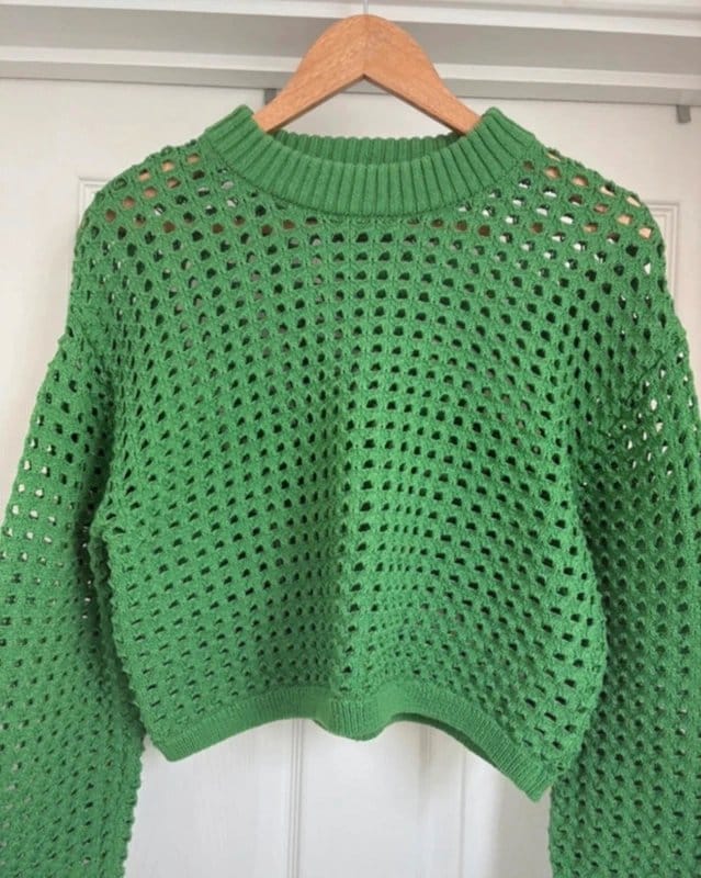 H&M Green Crochet Knit Cropped Sweater