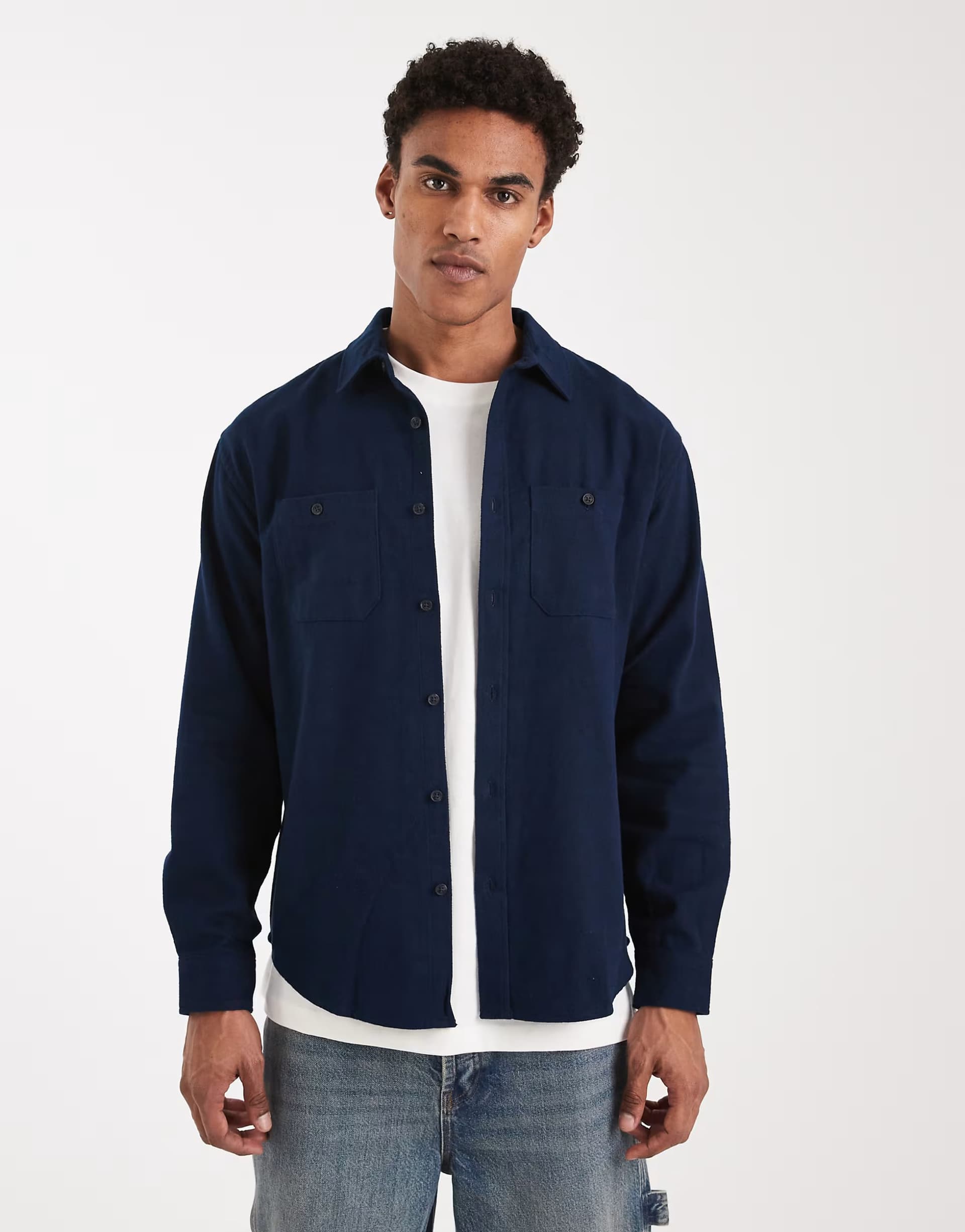 ASOS ASOS Button Down Cotton Shirt in Navy