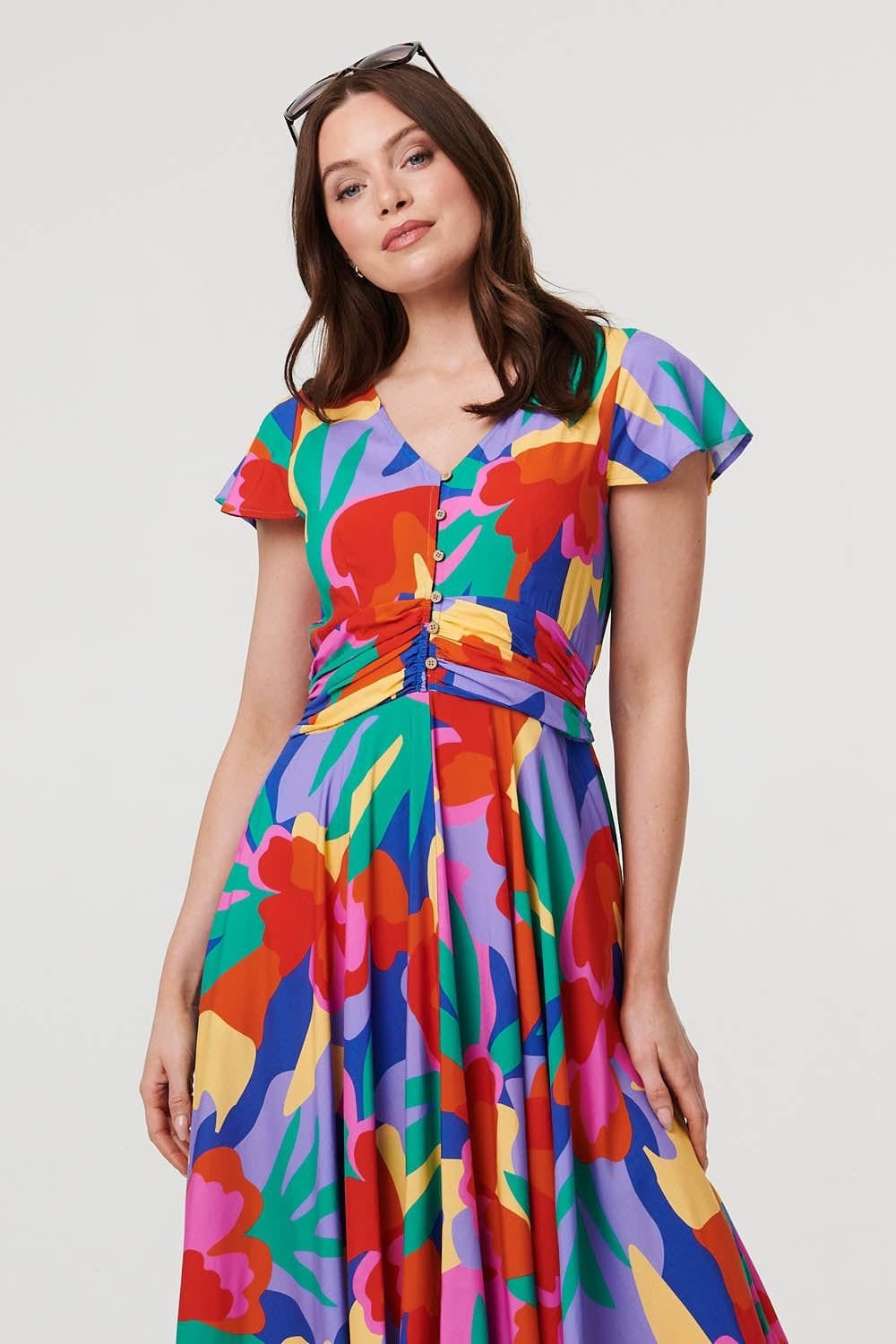 Izabel London Izabel London Women's Abstract Floral Tie Ruched Maxi Dress in Blue - 4