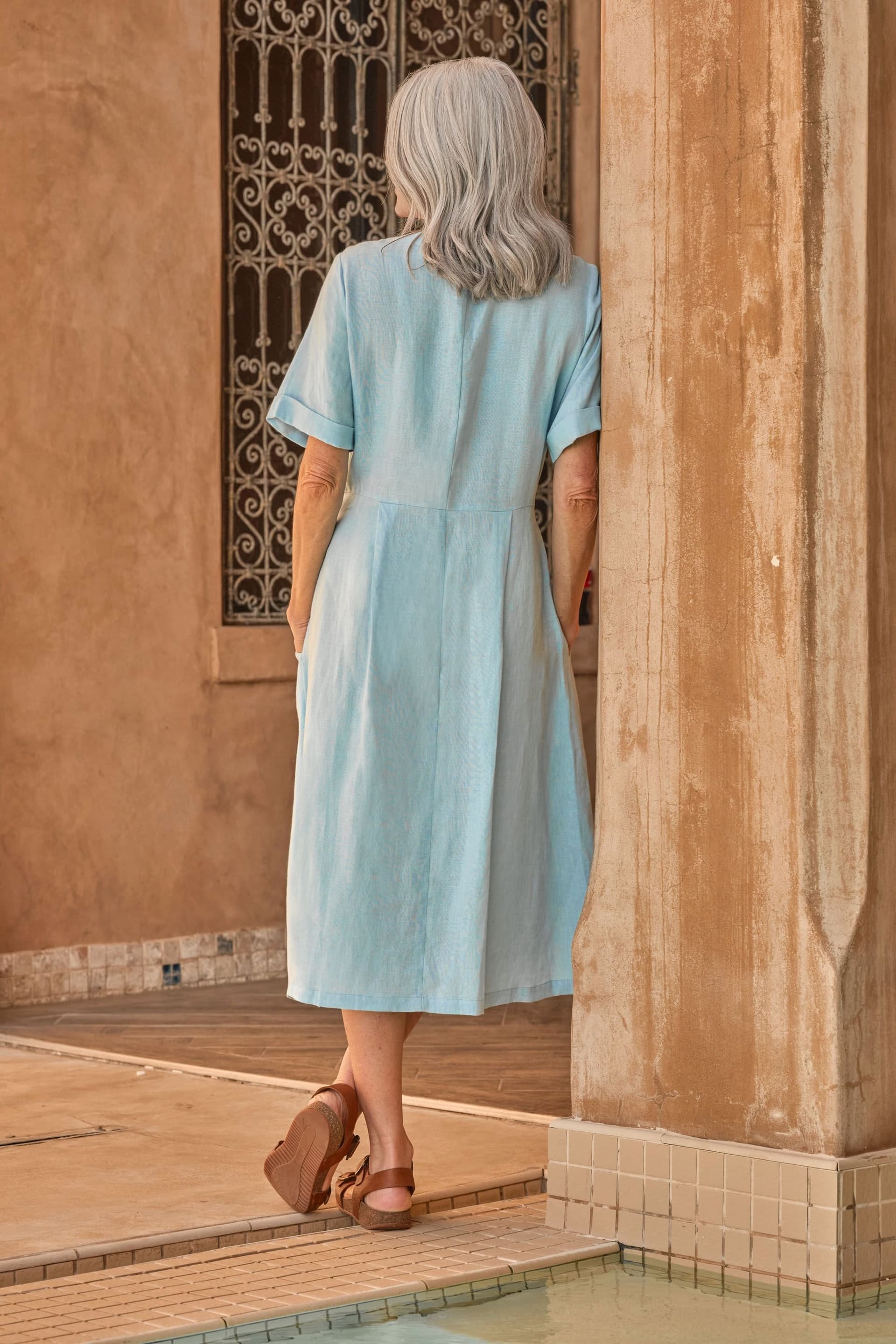 WoolOvers WoolOvers Women's Button Through Linen Dress in Blue