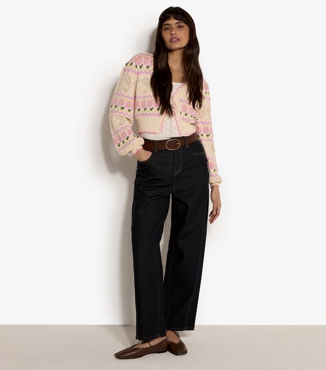 Apricot Women's Stone Pointelle Knit Floral Pattern Cardigan Apricot New Look - 3