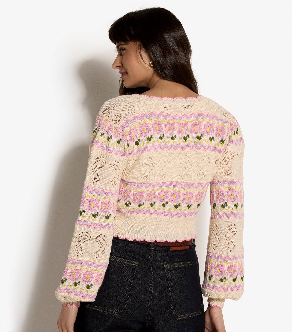 Apricot Women's Stone Pointelle Knit Floral Pattern Cardigan Apricot New Look - 4