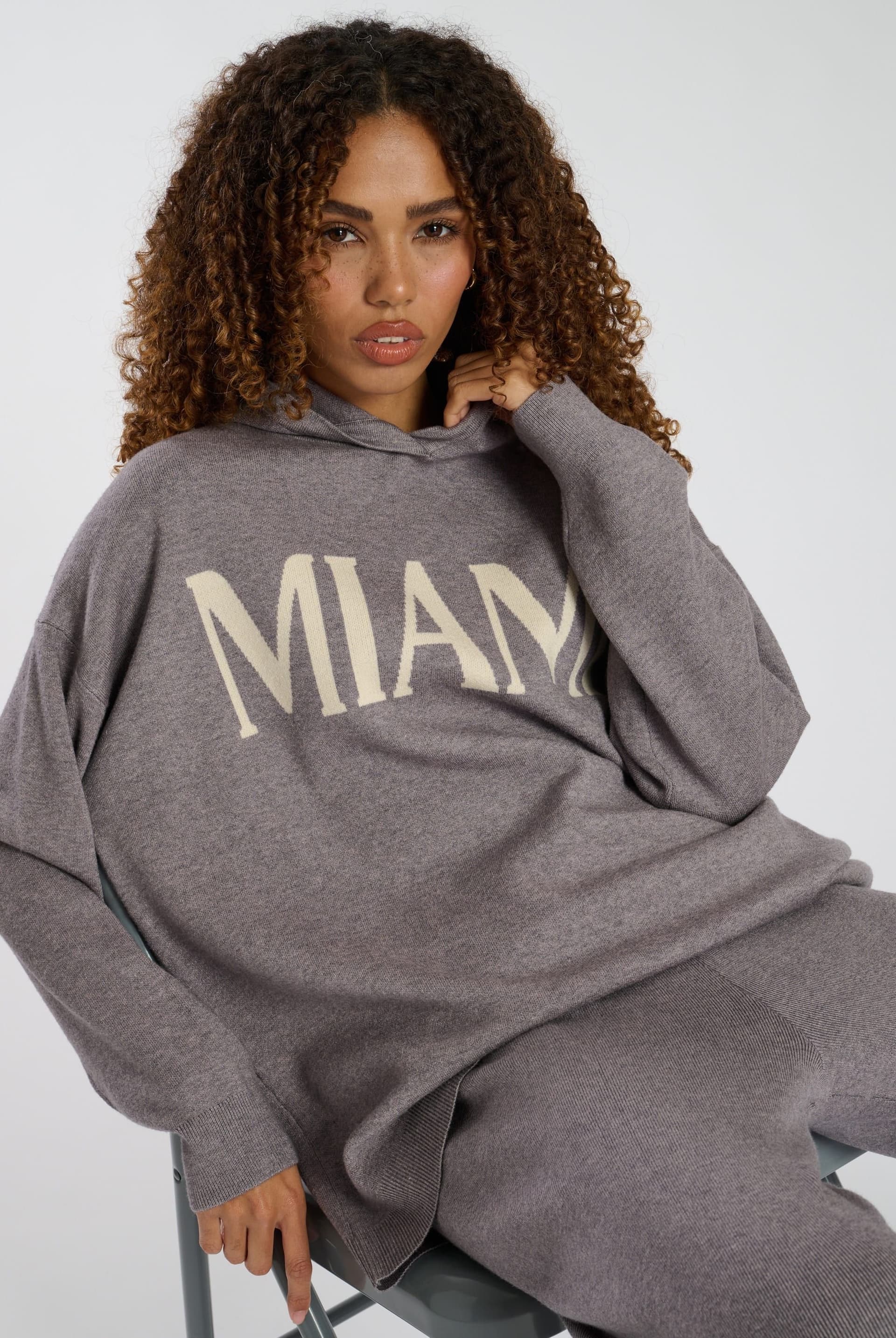 South Beach South Beach Grey Knit Hoodie for Women