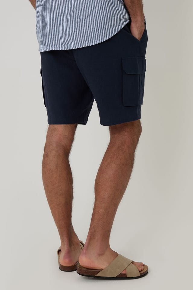 Threadbare Threadbare Men's Linen Blend Cargo Shorts in Navy - 2