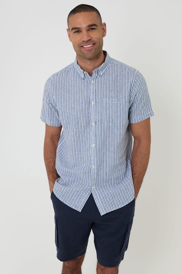 Threadbare Threadbare Men's Linen Blend Cargo Shorts in Navy - 3