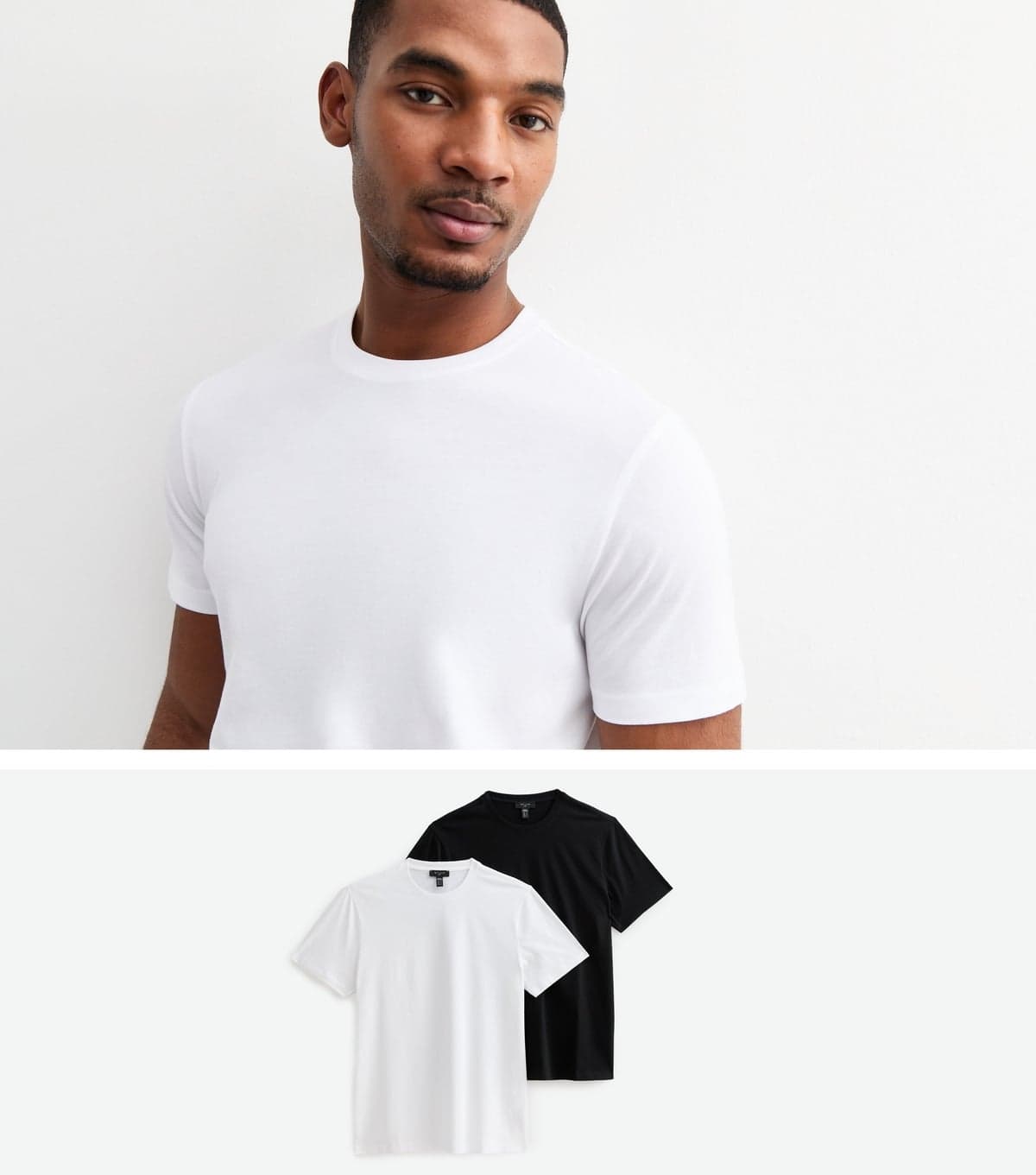 New Look Men's 2 Pack of Black/White Regular Fit Cotton T-Shirts New Look