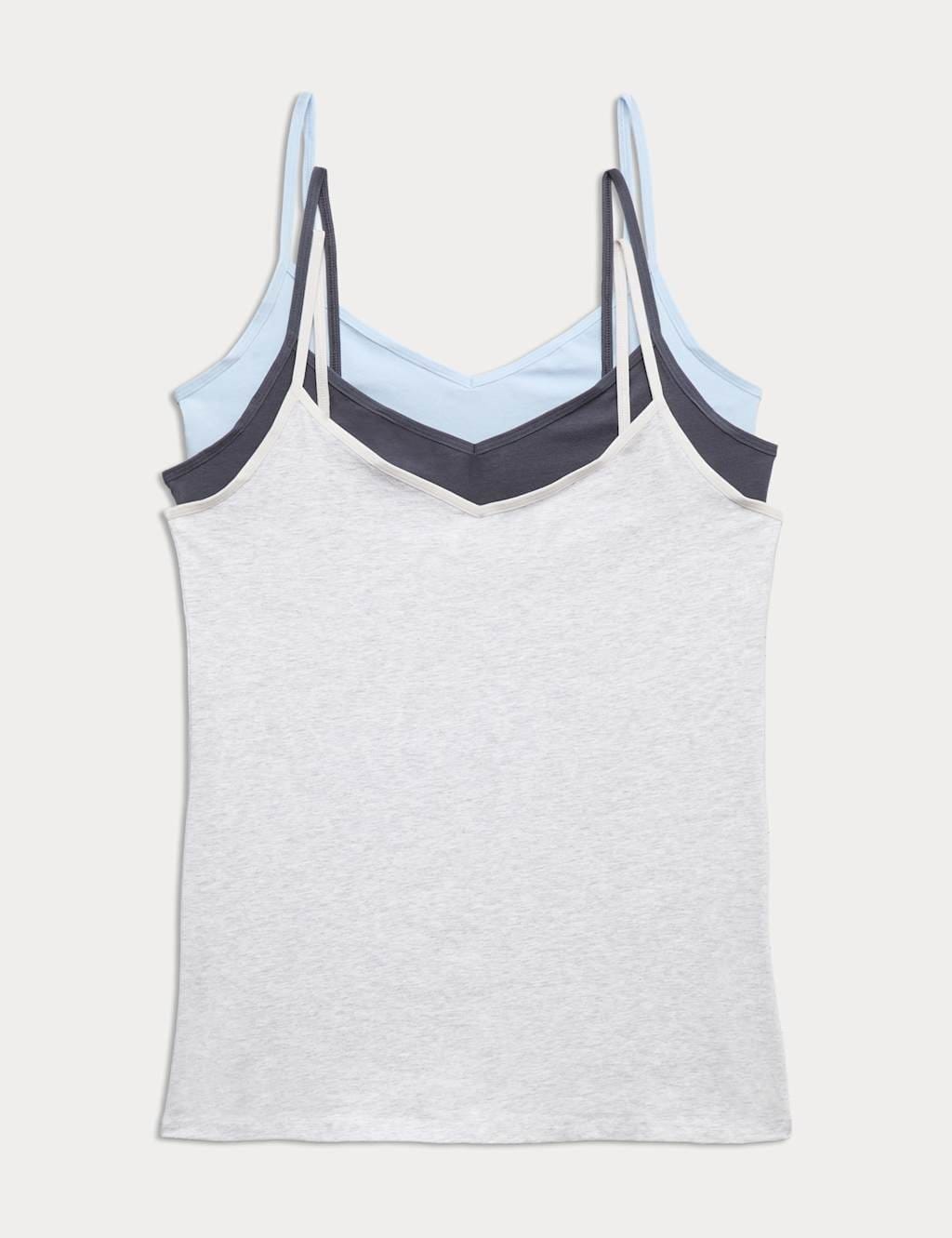 M&S 3pk Cotton Rich Strappy Vests Blue Mix