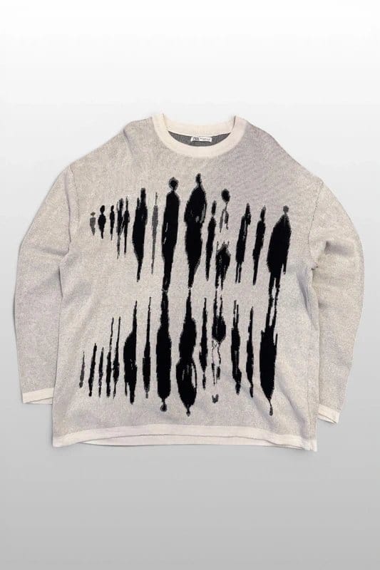 Zara Cream Abstract Knit Jumper - Men's Medium