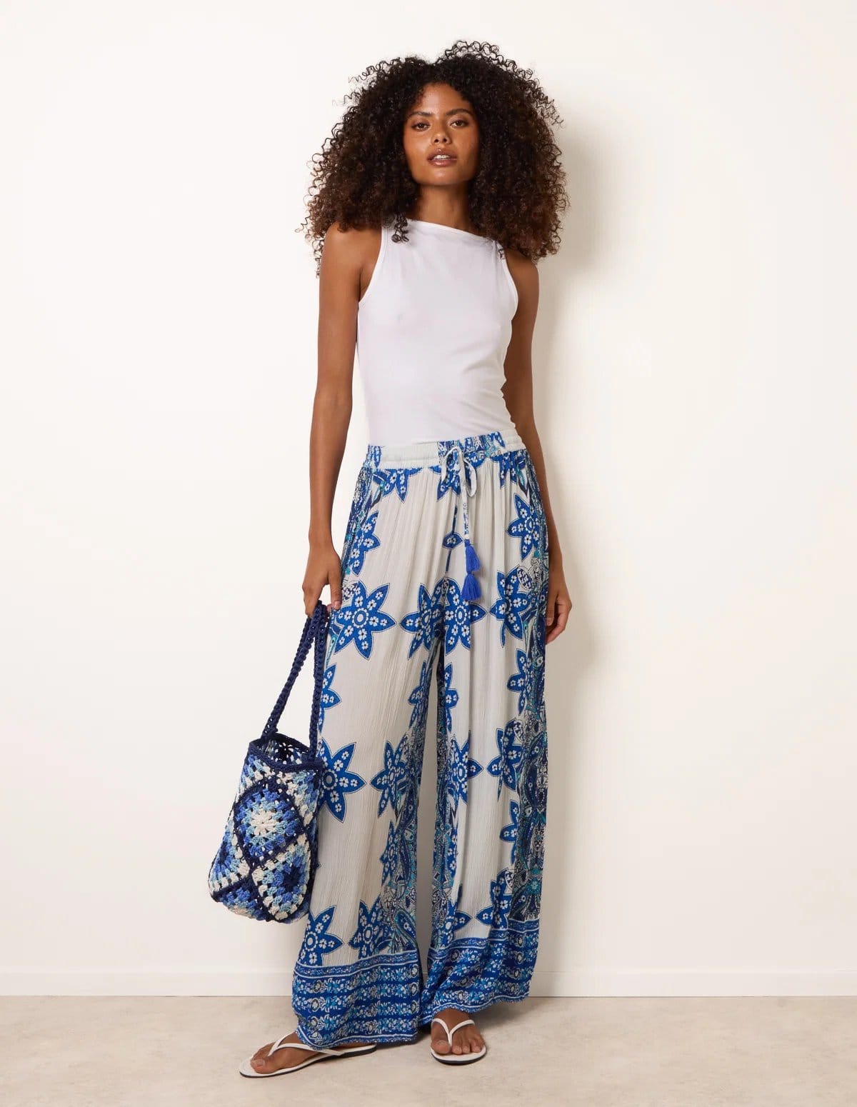 Blue Vanilla Paisley Floral Wide Leg Printed Trousers