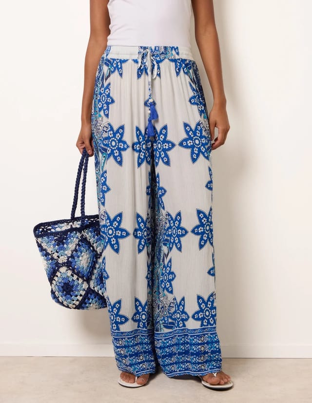 Blue Vanilla Paisley Floral Wide Leg Printed Trousers - 2