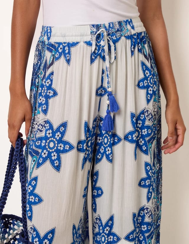 Blue Vanilla Paisley Floral Wide Leg Printed Trousers - 3