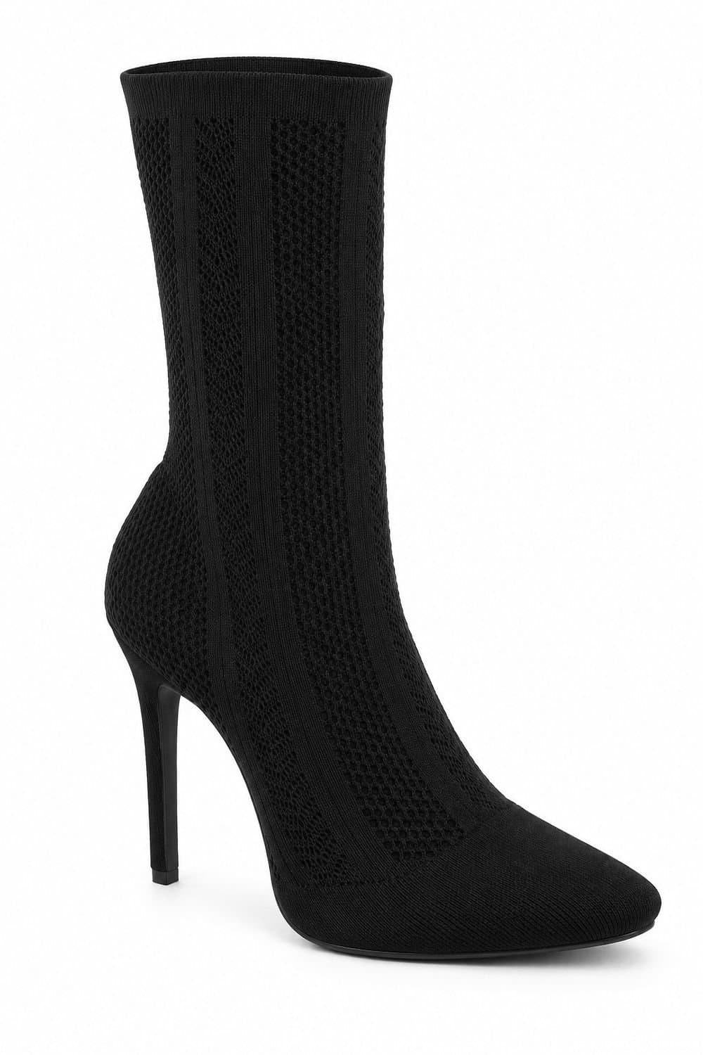 Anne Michelle Anne Michelle Women's Knitted Stiletto Heel Sock Boots in Jet Black
