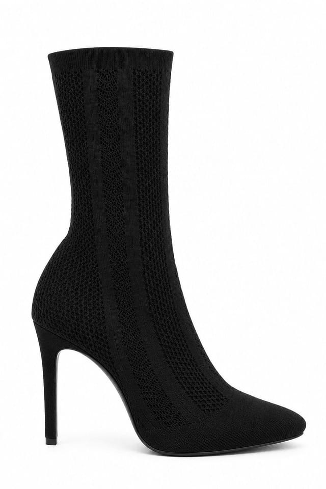 Anne Michelle Anne Michelle Women's Knitted Stiletto Heel Sock Boots in Jet Black - 2