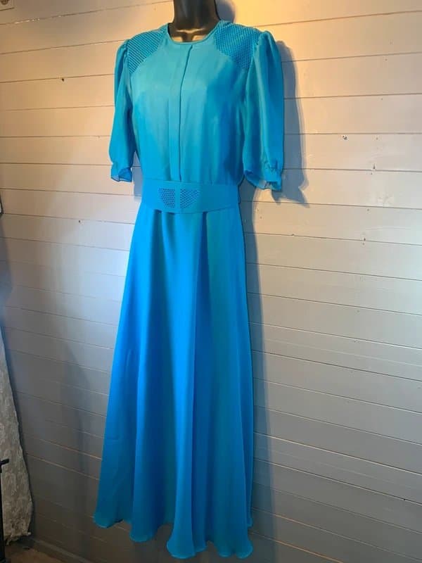 Vintage Dressing 1980s vintage turquoise maxi dress uk 10 12 flowing vintage dress