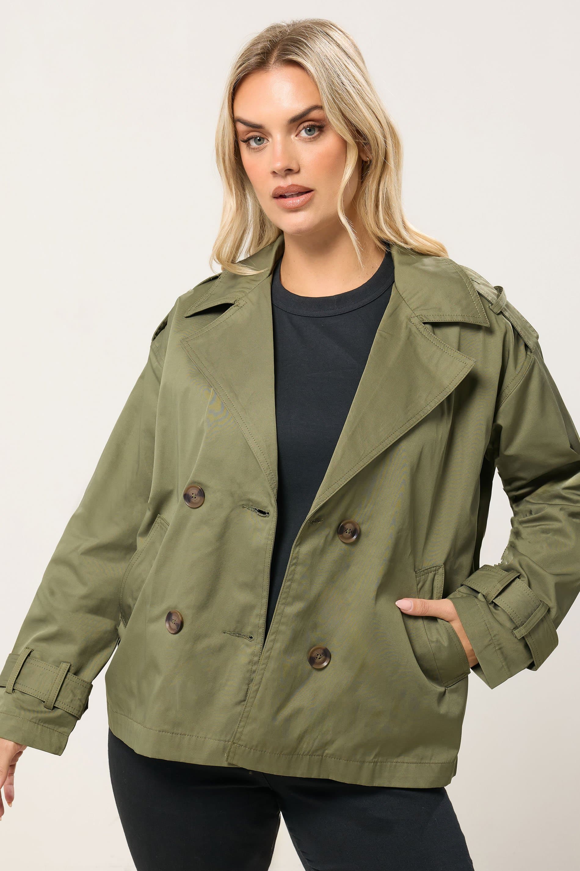 Yours Plus Size Sage Green Short Trench Coat