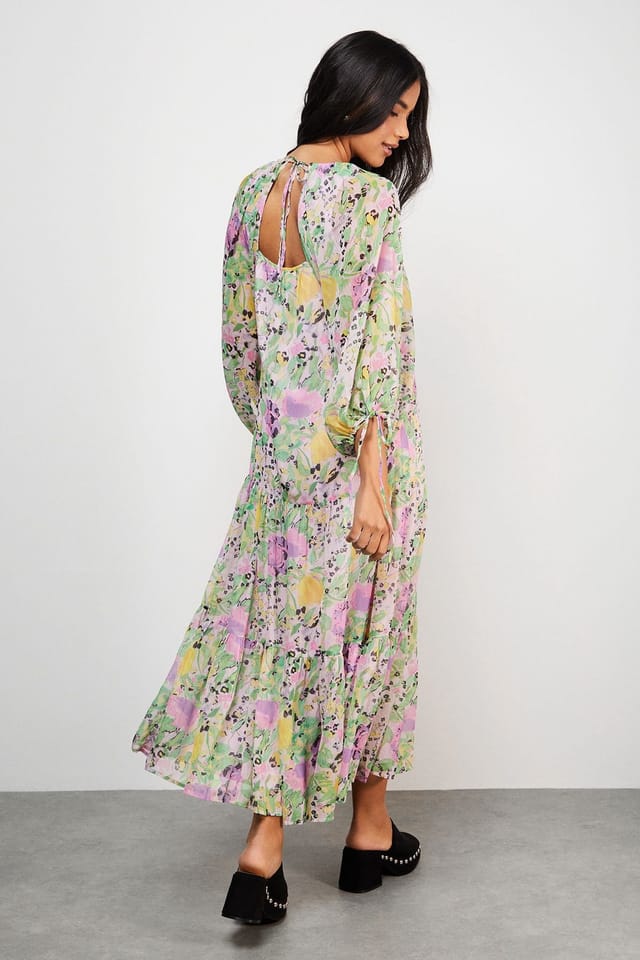 Warehouse Warehouse Women's Chiffon Batwing Midi Dress in Floral - 3