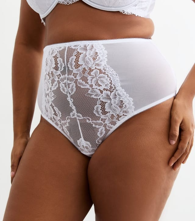 New Look Women's Plus Size White Scalloped Edge Lace Brazilian Briefs Curves New Look - 2